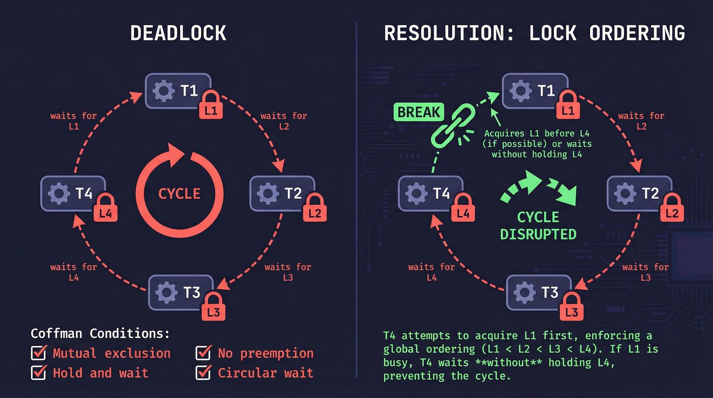 Deadlock cycle and resolution via lock ordering